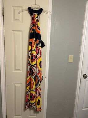 50% off sale🥂 Trina Turk blue orange silk maxi dress
